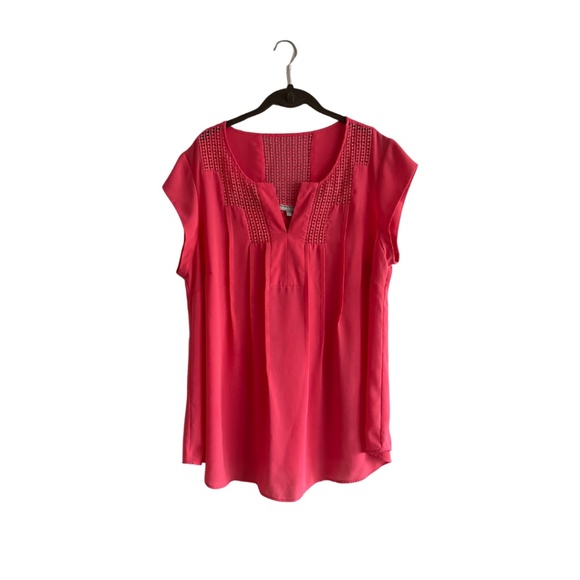 Daniel Rainn Flutter Sleeve Top with Crochet Lace Detail-Size 1X-Coral Pink - Picture 1 of 6